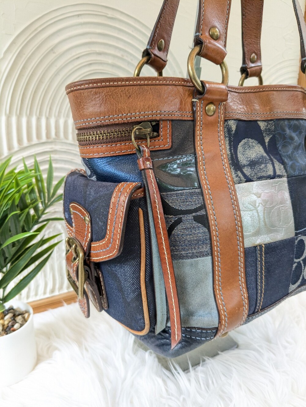 Coach RARE! Vintage Y2k Denim Patchwork Tote - Picture 12 of 12